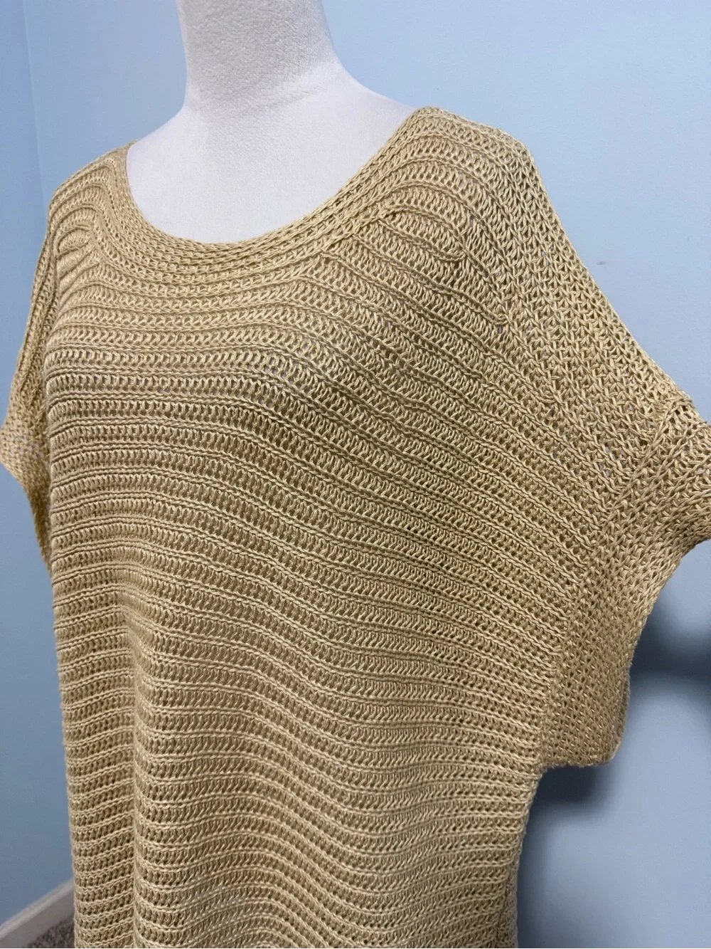 Lauren Ralph Lauren 2X 100% Linen Open Knit Poncho Tunic Sweater Beige